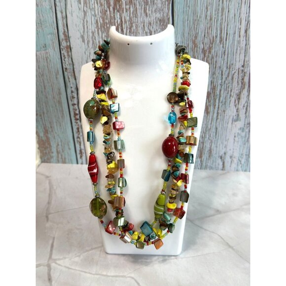 Artisan Jewelry - Southwestern Style Glass, Shell, & Porcelain Necklace designed by Trisha Waldren